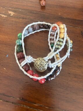 Multi-Color Beaded Wrap Bracelet with Decorative Button
